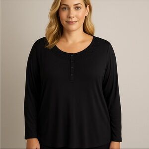 Ellen Tracy Womens 2X Black Long Sleeve Basic Capsule Wardrobe
